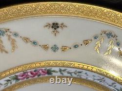 10 Cauldon for Tiffany Co NY 10 3/8 Dinner Plates Gold Etch Hand Painted EC