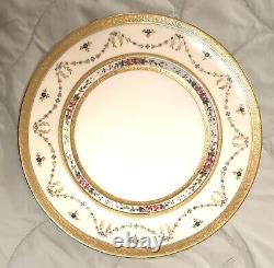 10 Cauldon for Tiffany Co NY 10 3/8 Dinner Plates Gold Etch Hand Painted EC