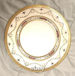 10 Cauldon for Tiffany Co NY 10 3/8 Dinner Plates Gold Etch Hand Painted EC