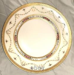 10 Cauldon for Tiffany Co NY 10 3/8 Dinner Plates Gold Etch Hand Painted EC