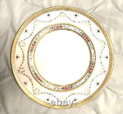 10 Cauldon for Tiffany Co NY 10 3/8 Dinner Plates Gold Etch Hand Painted EC