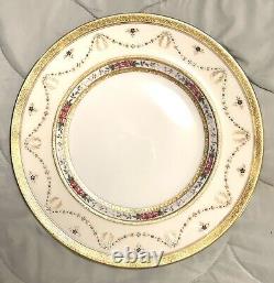 10 Cauldon for Tiffany Co NY 10 3/8 Dinner Plates Gold Etch Hand Painted EC