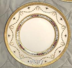 10 Cauldon for Tiffany Co NY 10 3/8 Dinner Plates Gold Etch Hand Painted EC