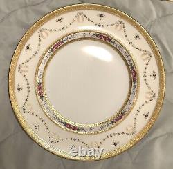 10 Cauldon for Tiffany Co NY 10 3/8 Dinner Plates Gold Etch Hand Painted EC