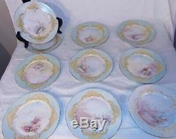 10 French Limoges Porcelain Dinner Plates Shell Seascape Nautilus 1906