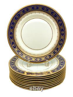 10 Minton England Porcelain Cobalt Blue & Gilt Dinner Plates, circa 1930