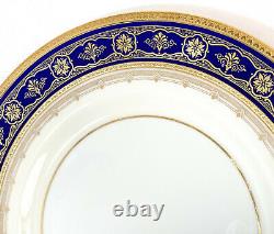 10 Minton England Porcelain Cobalt Blue & Gilt Dinner Plates, circa 1930