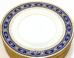 10 Minton England Porcelain Cobalt Blue & Gilt Dinner Plates, circa 1930