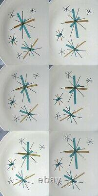 10 Salem North Star Northstar Atomic Starburst Turquoise Dinner Plates-Set of 6