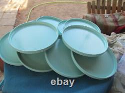 10 Vtg Heller Design Massimo Vignelli MCM Teal Blue Dinner Plates Melmac 10