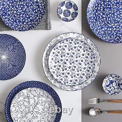 10 inch Porcelain Dinner Plates, Large Size Serving Plate Set of 6 Vintage Blue