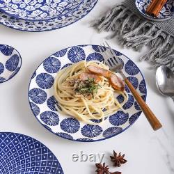 10 inch Porcelain Dinner Plates, Large Size Serving Plate Set of 6 Vintage Blue