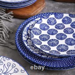 10 inch Porcelain Dinner Plates, Large Size Serving Plate Set of 6 Vintage Blue