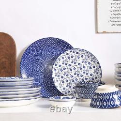 10 inch Porcelain Dinner Plates, Large Size Serving Plate Set of 6 Vintage Blue