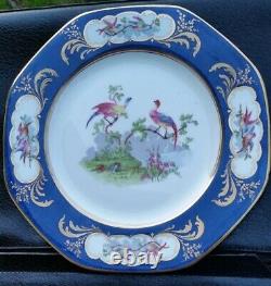 11 Antique George Jones & Son Crescent Cobalt Bird Gold Gilt Dinner Plates Eng