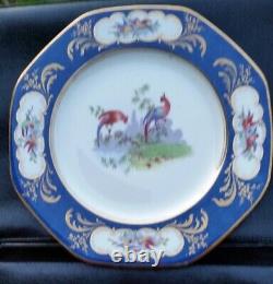 11 Antique George Jones & Son Crescent Cobalt Bird Gold Gilt Dinner Plates Eng