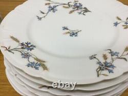 11 Antique H & Co. LIMOGES France 8 1/2 Blue Floral Luncheon Plates