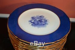 11 Copeland Spode Dinner Plates Y1043 Cobalt Blue Border Basket Flowers Signed