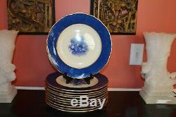 11 Copeland Spode Dinner Plates Y1043 Cobalt Blue Border Basket Flowers Signed