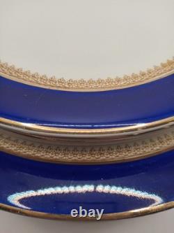 11 Pieces Antique Wedgwood England 9130 Cobalt Blue Gold Rim Filigree Plates