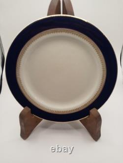 11 Pieces Antique Wedgwood England 9130 Cobalt Blue Gold Rim Filigree Plates