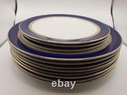 11 Pieces Antique Wedgwood England 9130 Cobalt Blue Gold Rim Filigree Plates
