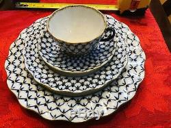 11 Scallop Edg Dinner PLATE Lomonosov Imperial Russian Porcelain Cobalt Net LFZ
