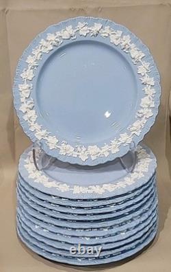 (11) Wedgwood England Embossed Queensware 10 1/4 Dinner Plates Blue Shell Edge