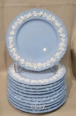 (11) Wedgwood England Embossed Queensware 10 1/4 Dinner Plates Blue Shell Edge