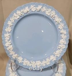 (11) Wedgwood England Embossed Queensware 10 1/4 Dinner Plates Blue Shell Edge