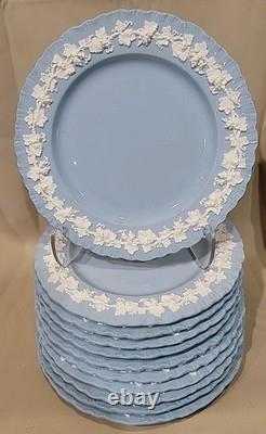 (11) Wedgwood England Embossed Queensware 10 1/4 Dinner Plates Blue Shell Edge