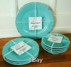 12PC Tommy Bahama Melamine 4 Dinner Salad Plate Bowl Set Turquoise Rustic Tuscan