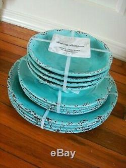 12PC Tommy Bahama Melamine 4 Dinner Salad Plate Bowl Set Turquoise Rustic Tuscan