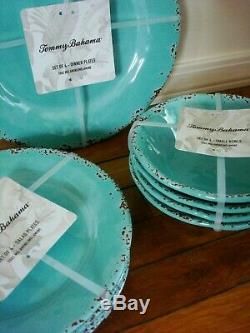 12PC Tommy Bahama Melamine 4 Dinner Salad Plate Bowl Set Turquoise Rustic Tuscan