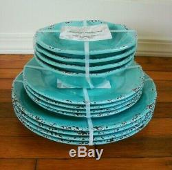 12PC Tommy Bahama Melamine 4 Dinner Salad Plate Bowl Set Turquoise Rustic Tuscan