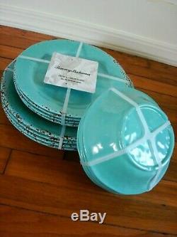 12PC Tommy Bahama Melamine 4 Dinner Salad Plate Bowl Set Turquoise Rustic Tuscan