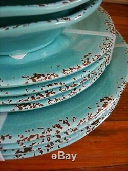 12PC Tommy Bahama Melamine 4 Dinner Salad Plate Bowl Set Turquoise Rustic Tuscan