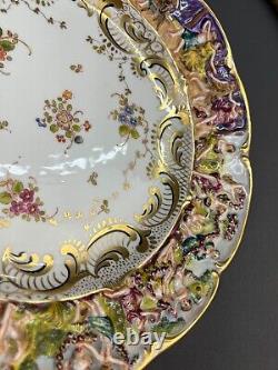 12 Antique 19th Century Capodimonte Painted Floral 9 7/8 Dinner Plates Mint