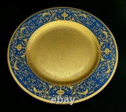 12 Antique Crown Staffordshire Blue Gold Encrusted Service Dinner Plates