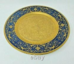 12 Antique Crown Staffordshire Blue Gold Encrusted Service Dinner Plates