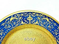 12 Antique Encrusted Service Dinner Plates Crown Staffordshire Blue Gold