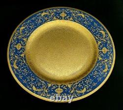 12 Antique Encrusted Service Dinner Plates Crown Staffordshire Blue Gold