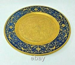 12 Antique Encrusted Service Dinner Plates Crown Staffordshire Blue Gold