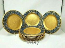 12 Antique Encrusted Service Dinner Plates Crown Staffordshire Blue Gold