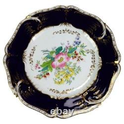 12 Antique English Cobalt Blue & Gilt Porcelain Plates C1900