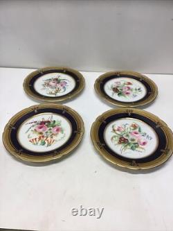12 Antique Hand Painted Floral Colbalt Blue, Gilted Gold A. B. Pearce Ludgate Hill
