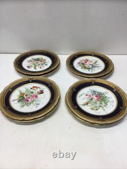 12 Antique Hand Painted Floral Colbalt Blue, Gilted Gold A. B. Pearce Ludgate Hill