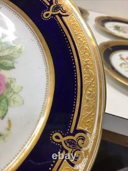 12 Antique Hand Painted Floral Colbalt Blue, Gilted Gold A. B. Pearce Ludgate Hill