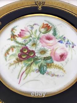 12 Antique Hand Painted Floral Colbalt Blue, Gilted Gold A. B. Pearce Ludgate Hill