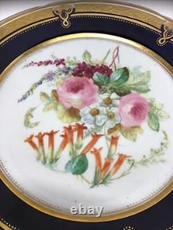 12 Antique Hand Painted Floral Colbalt Blue, Gilted Gold A. B. Pearce Ludgate Hill